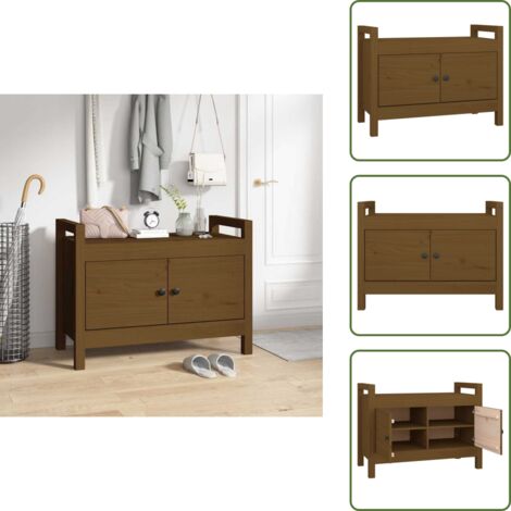 Almacenamiento - vidaXL Banco de recibidor madera maciza de pino marrón miel 80x40x60cm - Muebles de madera