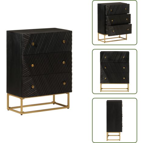 Almacenamiento - vidaXL Cómoda madera maciza de mango y hierro negro 55x30x76 cm - Muebles de madera