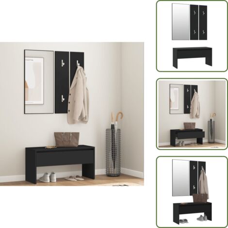 Almacenamiento - vidaXL Juego de muebles de recibidor madera de ingeniería negro - Espejo