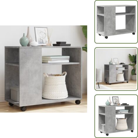 Almacenamiento - vidaXL Mesa auxiliar ruedas madera ingeniería gris hormigón 70x35x60cm - Diseño moderno