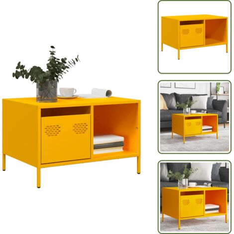 Almacenamiento - vidaXL Mesa de centro acero laminado en frío amarillo 68,5x50x43,5 cm - Mesa de té