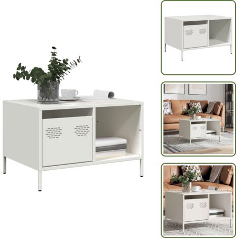 Almacenamiento - vidaXL Mesa de centro acero laminado en frío blanco 68,5x50x43,5 cm - Mesa de té