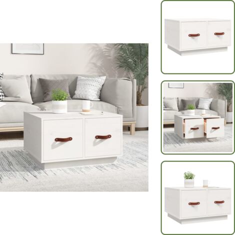 Almacenamiento - vidaXL Mesa de centro de madera maciza de pino blanco 60x53x35 cm - Diseño rústico