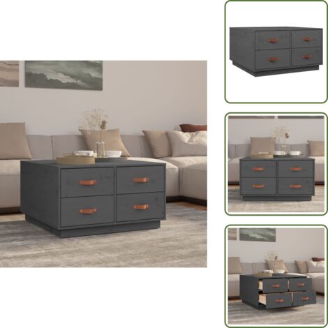 Almacenamiento - vidaXL Mesa de centro de madera maciza de pino gris 80x80x45 cm - Mesa de salón