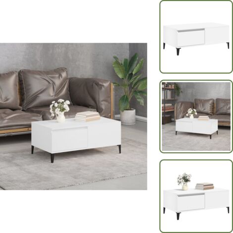 Almacenamiento - vidaXL Mesa de centro madera contrachapada blanco 90x50x36,5 cm - Diseño minimalista