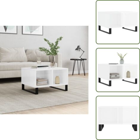 Almacenamiento - vidaXL Mesa de centro madera contrachapada blanco brillo 60x50x36,5 cm - Superficie resistente