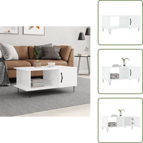 Almacenamiento - vidaXL Mesa de centro madera contrachapada blanco brillo 90x50x40 cm - Mesa de centro blanca