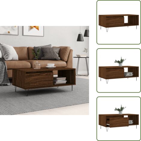 Almacenamiento - vidaXL Mesa de centro madera contrachapada marrón roble 90x50x36,5 cm - Mesa de madera