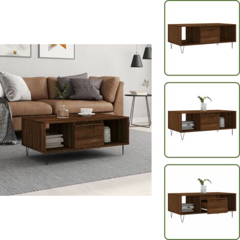Almacenamiento - vidaXL Mesa de centro madera contrachapada marrón roble 90x50x36,5 cm - Superficie resistente