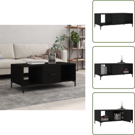 Almacenamiento - vidaXL Mesa de centro madera contrachapada negro 102x50x40 cm - Mesita auxiliar
