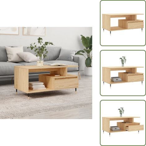Almacenamiento - vidaXL Mesa de centro madera contrachapada roble Sonoma 90x49x45 cm - Mesa de sofá