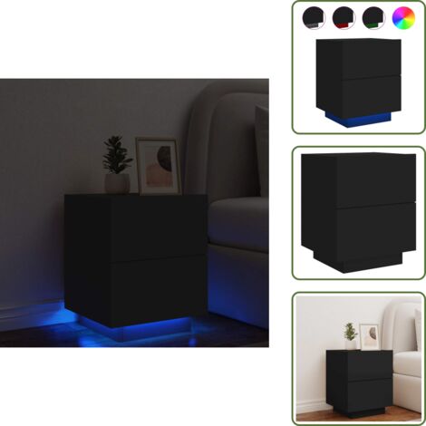 Almacenamiento - vidaXL Mesita de noche con luces LED madera de ingeniería negra - Mesita de noche con luces