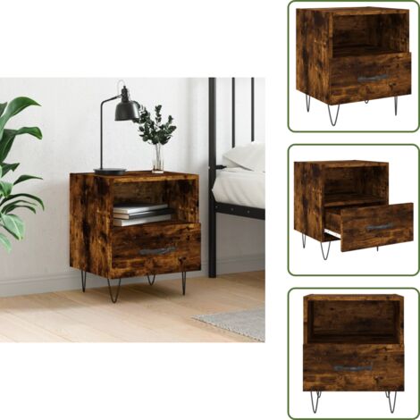 Almacenamiento - vidaXL Mesita de noche madera ingeniería roble ahumado 40x35x47,5 cm - Cajón