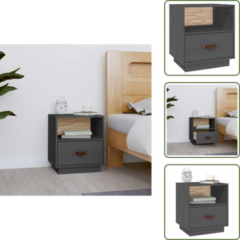 Almacenamiento - vidaXL Mesita de noche madera maciza de pino gris 40x34x45 cm - Cajón