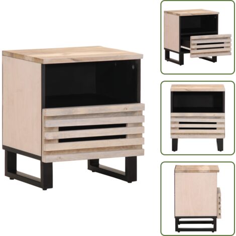 Almacenamiento - vidaXL Mesita de noche madera maciza mango blanqueado 40x34x46 cm - Diseño industrial
