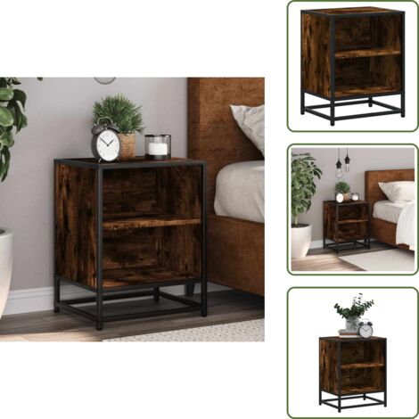 Almacenamiento - vidaXL Mesita noche madera ingeniería roble ahumado 40x31x50cm metal - Muebles de dormitorio