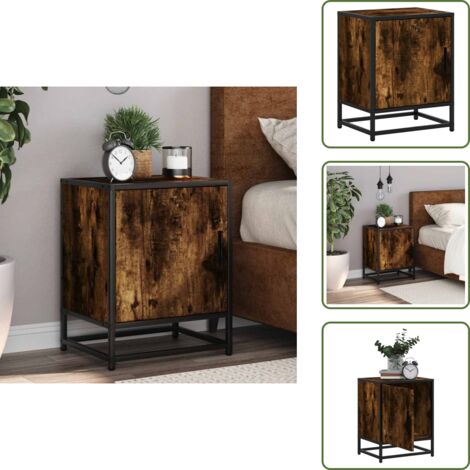 Almacenamiento - vidaXL Mesita noche madera ingeniería roble ahumado 40x31x50cm metal - Muebles de dormitorio