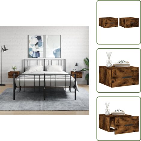 Almacenamiento - vidaXL Mesitas de noche de pared 2 uds color roble ahumado 35x35x20 cm - Decoración
