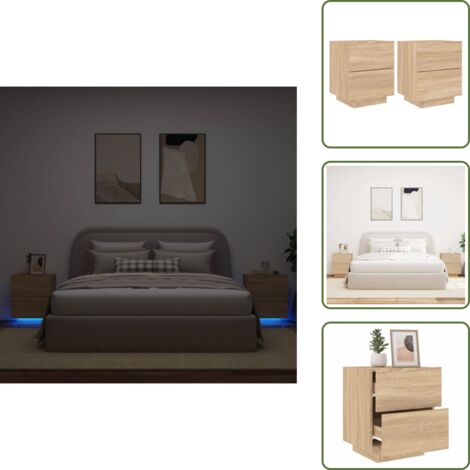 Almacenamiento - vidaXL Mesitas de noche luces LED 2 uds madera ingeniería roble Sonoma - Mesita de noche con luces