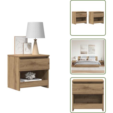 Almacenamiento - vidaXL Mesitas noche 2 uds madera ingeniería roble artisian 40x30x39cm - Mesita de noche con cajón
