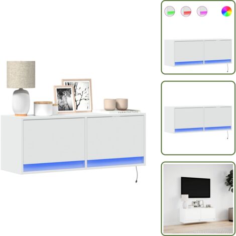 Almacenamiento - vidaXL Mueble de TV de pared con luces LED blanco 100x31x35 cm - Diseño de pared