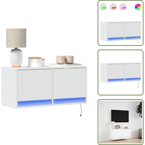 Almacenamiento - vidaXL Mueble de TV de pared con luces LED blanco 80x31x35 cm - Diseño DIY