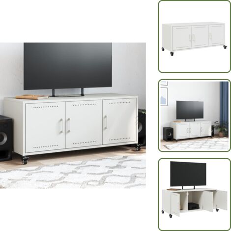 Almacenamiento - vidaXL Mueble para TV acero laminado en frío blanco 100,5x39x43,5 cm - Mueble decorativo