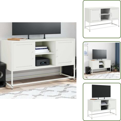 Almacenamiento - vidaXL Mueble para TV de acero blanco 100,5x39x60,5 cm - Muebles para salón