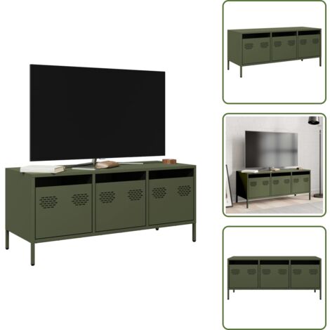 Almacenamiento - vidaXL Mueble TV acero laminado en frío verde oliva 101,5x39x43,5 cm - Mueble verde oliva