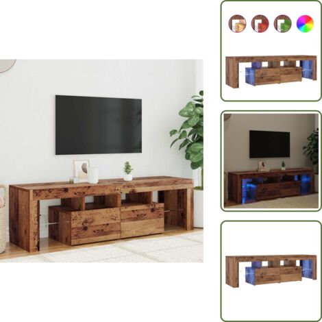 Almacenamiento - vidaXL Mueble TV luces LED madera ingeniería envejecida 140x36,5x40 cm - Expositor
