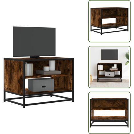 Almacenamiento - vidaXL Mueble TV metal y madera ingeniería roble humo 61x40x46 cm - Madera de ingeniería
