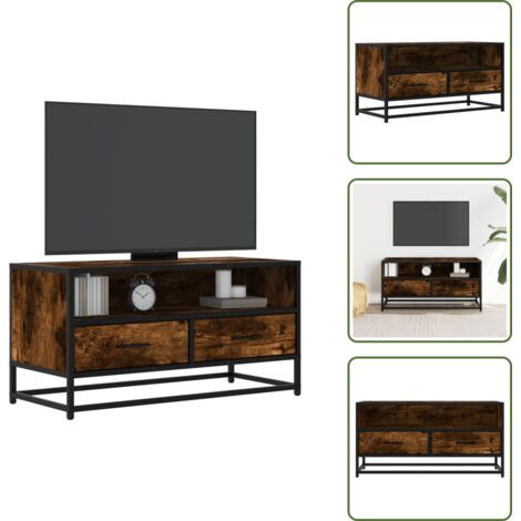 Almacenamiento - vidaXL Mueble TV metal y madera ingeniería roble humo 80x34,5x40 cm - Madera de ingeniería