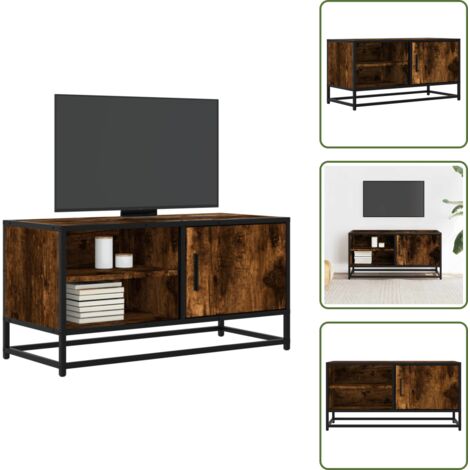 Almacenamiento - vidaXL Mueble TV metal y madera ingeniería roble humo 80x34,5x40 cm - Madera de ingeniería