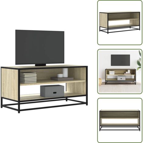 Almacenamiento - vidaXL Mueble TV metal y madera ingeniería roble Sonoma 91x40x46 cm - Madera de ingeniería