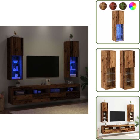 Almacenamiento - vidaXL Muebles TV con luces LED 2 uds madera envejecida 30,5x30x102 cm - Madera de ingeniería