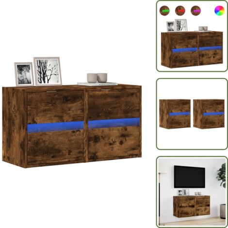 Almacenamiento - vidaXL Muebles TV de pared luces LED 2 uds roble ahumado 41x31x45 cm - Diseño DIY