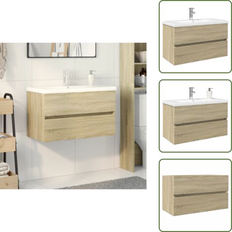 Almacenamiento - vidaXL Set de mueble de baño 2 piezas cerámica y madera de ingeniería - Diseño de baño