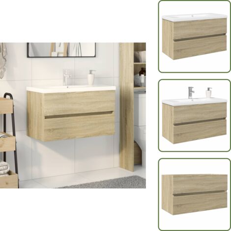 Almacenamiento - vidaXL Set de mueble de baño 2 piezas cerámica y madera de ingeniería - Diseño de baño