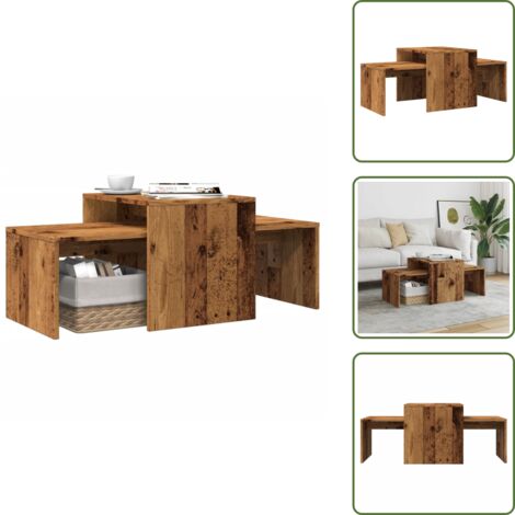 Almacenamiento - vidaXL Set mesas de centro madera ingeniería envejecida 100x48x40 cm - Espacio