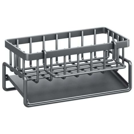 Almacenamiento y organización de cocina, organizador de fregadero con bandeja de drenaje automático para soporte de esponja, soporte de toalla, excelentes accesorios de baño - Negro.