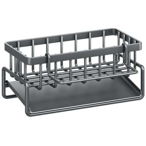Almacenamiento y organización de cocina, organizador de fregadero con bandeja de drenaje automático para soporte de esponja, toallero, excelentes accesorios de baño, color negro.