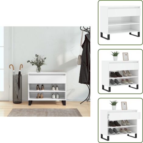 Almacenamiento zapatos - vidaXL Mueble zapatero madera contrachapada blanco brillo 70x36x60 cm - Muebles decorativos