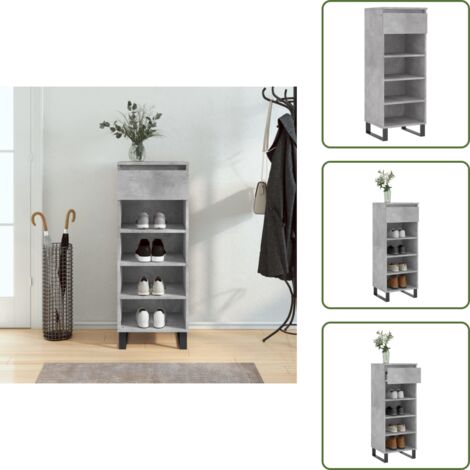 Almacenamiento zapatos - vidaXL Mueble zapatero madera contrachapada gris hormigón 40x36x105 cm - Muebles modernos