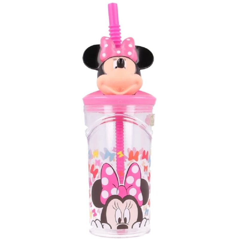 Image of ALMACENESADAN, 4909 bicchiere figurina 3D con canna riutilizzabile Disney Minnie Mouse capacità 360 ml prodotto riutilizzabile privo di BPA.