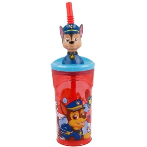 ALMACENESADAN, 4909 bicchiere figurina 3D con canna riutilizzabile Paw Patrol, pattuglia canina, telaio capacità 360 ml prodotto riutilizzabile privo di BPA.