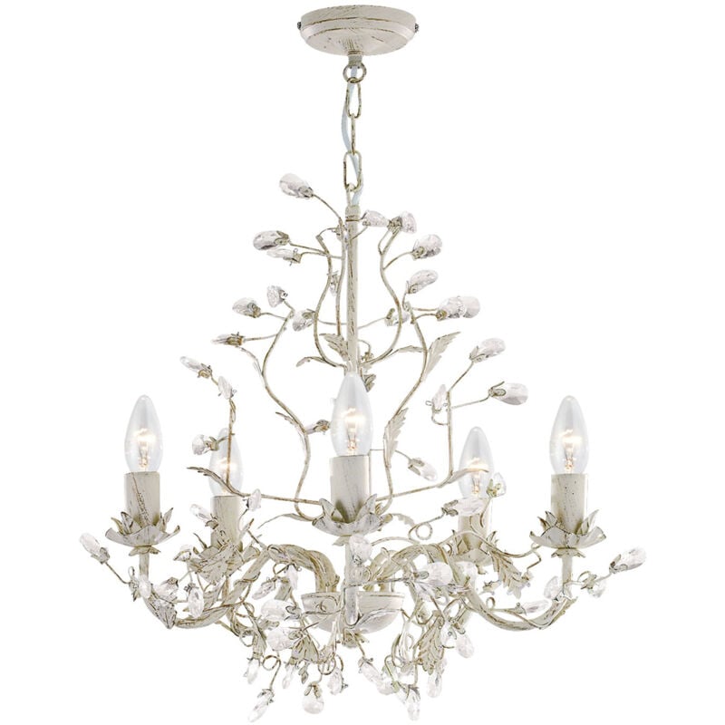 Searchlight - Lampadario Classico Almandita Acciaio Bianco Vetro Oro 5 Luci E14