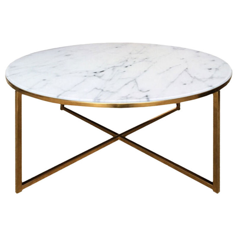 Ebuy24 - Almaz table de salon ø 80 cm, en verre avec un imprimé marbre et un piètement en chrome doré.