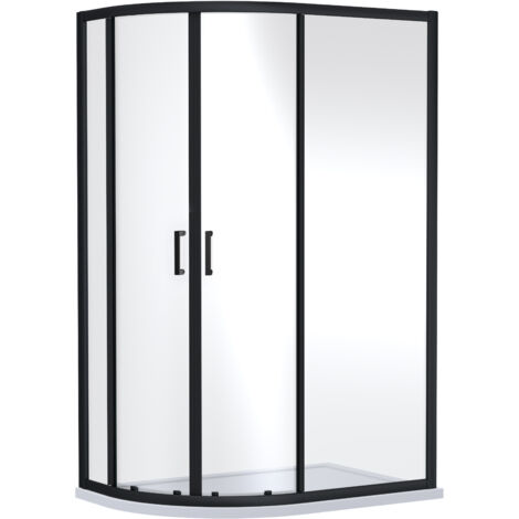 Almington 6mm Toughened Safety Glass Offset Quadrant Shower Enclosure - 1900 x 1200 x 800mm - Matt Black - Balterley