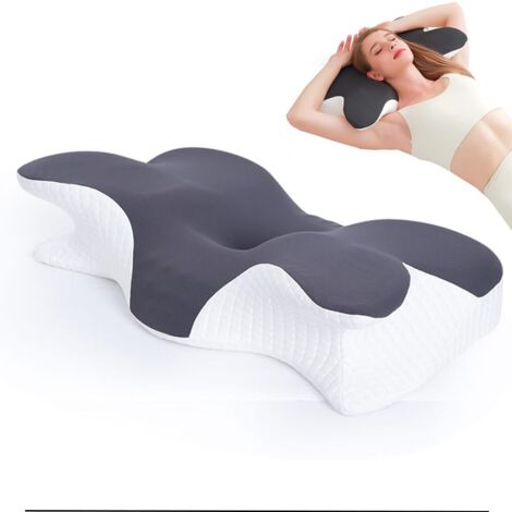 Almohada cervical ergonómica de espuma viscoelástica, con funda, almohada de soporte correctivo que se adapta a la curvatura del cuello, gris, 930 g