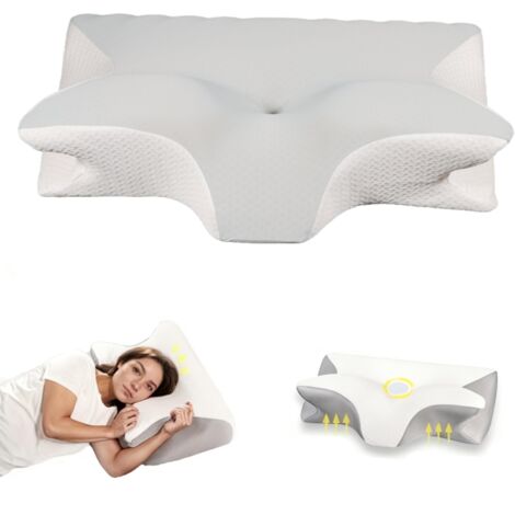 Almohada de algodón con espuma viscoelástica, rebote lento, cervical, para quienes duermen de lado, blanca/gris